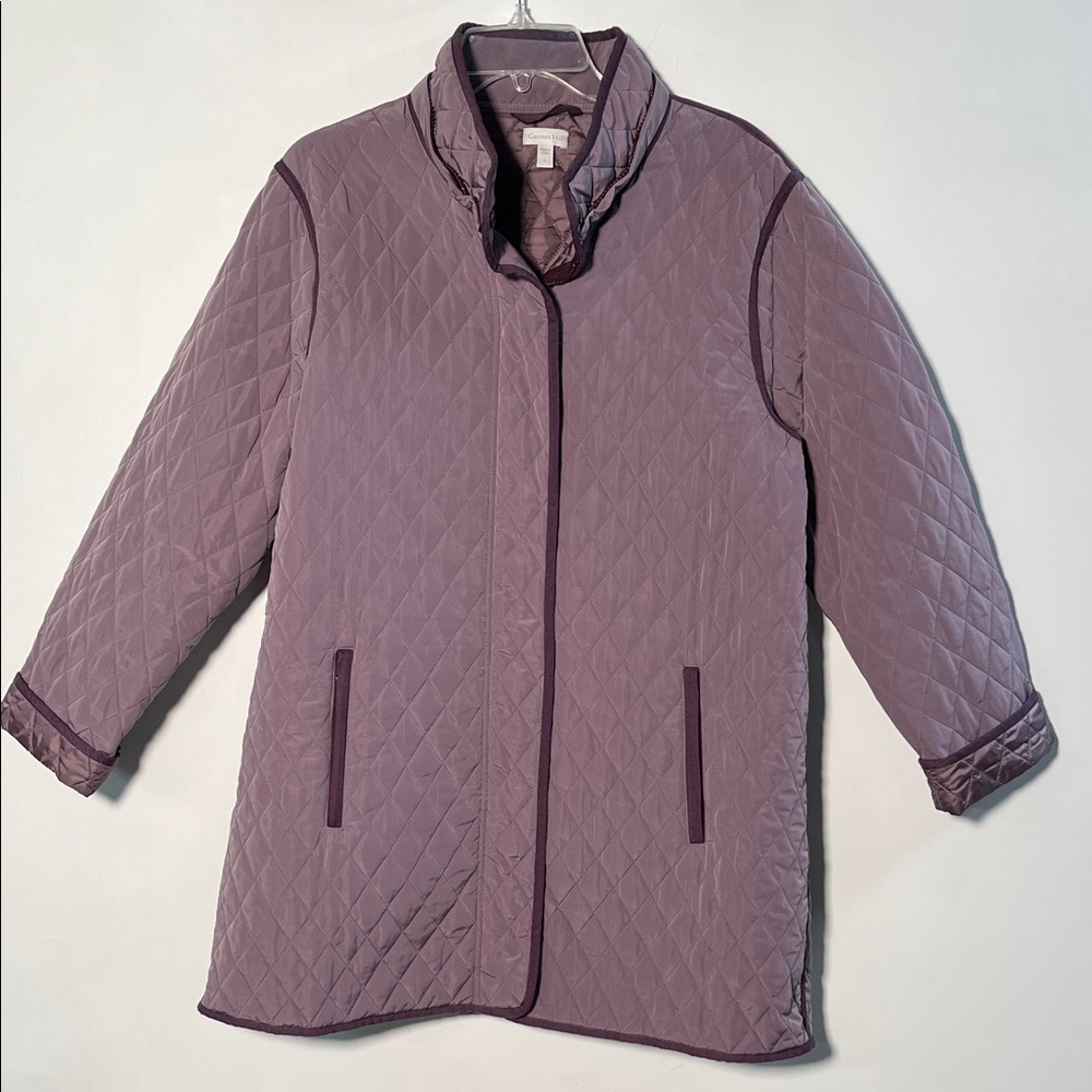 GARNET HILL Outdoor Chore Quilted 2 Pocket Zip/Snap Lavender Car Coat /Jacket L